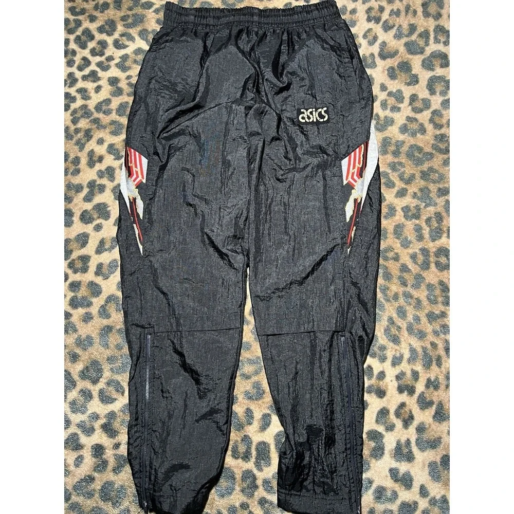 Asics Joggers Mens Medium Track Pants Black Vintage